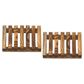 2 pc Wooden Soap Dish, Self Draining Natural Big Bar Soap Holder