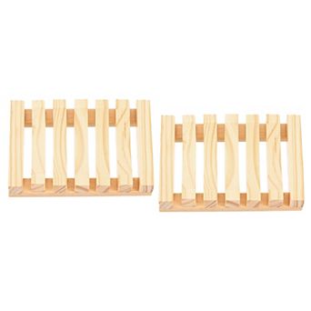 2 pc Wooden Soap Dish, Self Draining Natural Big Bar Soap Holder