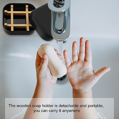 2Pcs Wooden Soap Holder, Detachable Self Draining Square Round Angle Soap Dishes with Lid