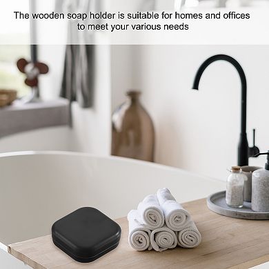 2Pcs Wooden Soap Holder, Detachable Self Draining Square Round Angle Soap Dishes with Lid