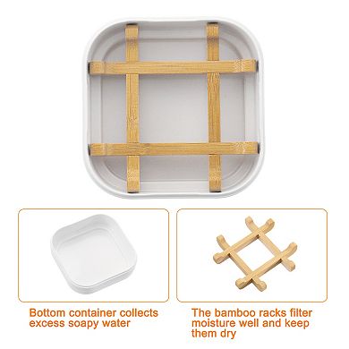 2Pcs Wooden Soap Holder, Detachable Self Draining Square Round Angle Soap Dishes with Lid