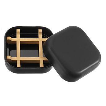 2 pc Wooden Soap Holder, Detachable Self Draining Square Round Angle Soap Dishes with Lid