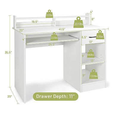 Costway 22" Wide Computer Desk Writing Study Laptop Table w/ Drawer & Keyboard Tray