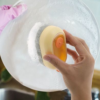 Dish Brush with Hanging Strap, Soap Dispensing Brush, Kitchen Scrub Brushes for Cleaning, Yellow