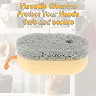 Dish Brush with Hanging Strap, Soap Dispensing Brush, Kitchen Scrub Brushes for Cleaning, Yellow