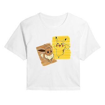 Juniors' Pokémon Pikachu & Eevee Graphic Cropped Tee