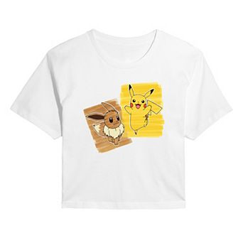 Juniors' Pokémon Pikachu & Eevee Graphic Cropped Tee