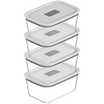 OU Glass Food Storage Container Set 8 pc (set of 4) Leak Proof Lid with Microwave Valve, Stackable