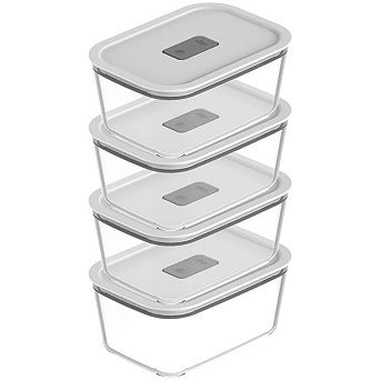 OU Glass Food Storage Container Set 8 pc (set of 4) Leak Proof Lid with Microwave Valve, Stackable