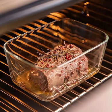 OU Glass Food Storage Container Set 8pc (set of 4) Leak Proof Lid with Microwave Valve, Stackable