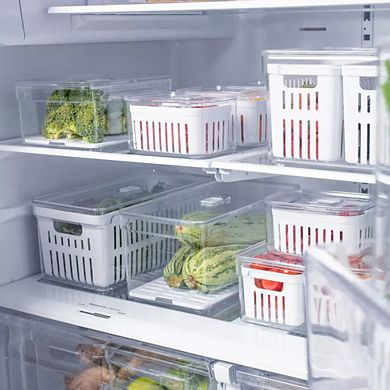 OU Fridge Organizer Bins with Drain Baskets & Vented Lids, BPA Free Refrigerator Kitchen Storage Bin