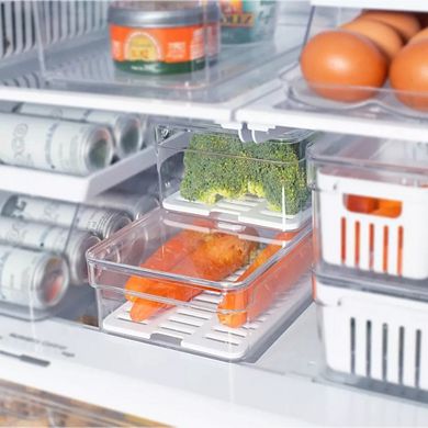 OU Fridge Organizer Bin with Vented Lid, Stackable Refrigerator Storage Bin, 11.8" Depth, 4 Pack