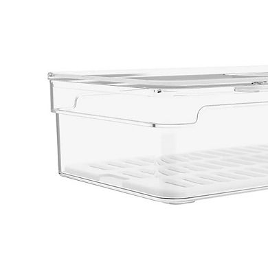 OU Fridge Organizer Bin with Vented Lid, Stackable Refrigerator Storage Bin, 11.8" Depth, 4 Pack