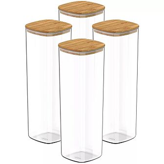 OU Airtight Food Storage Container Set w Bamboo Lid 8 pc (set of 4) Leak Proof Plastic Storage Jars
