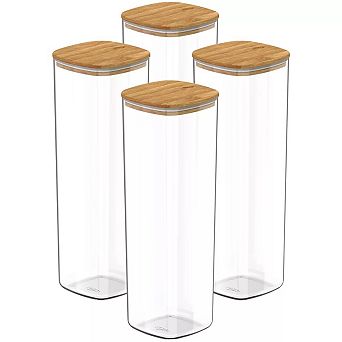 OU Airtight Food Storage Container Set w Bamboo Lid 8 pc (set of 4) Leak Proof Plastic Storage Jars