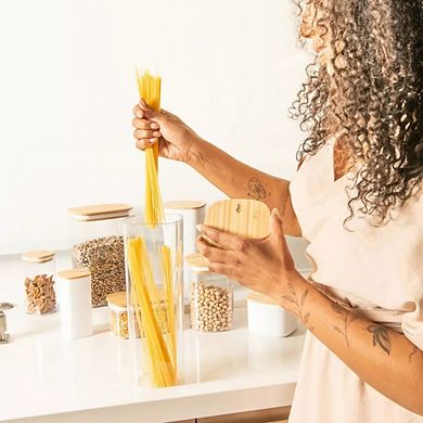 OU Airtight Food Storage Container Set w Bamboo Lid 8pc (set of 4) Leak Proof Plastic Storage Jars