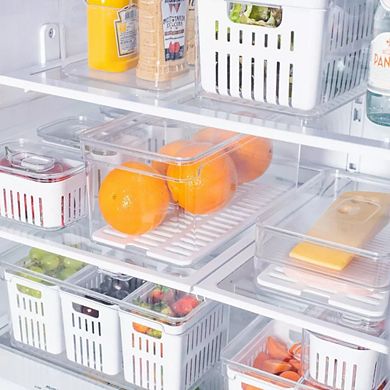 OU Fridge Organizer Bin with Vented Lid, Clear Stackable Refrigerator Storage Container, 4 Pack