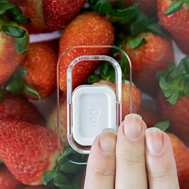 OU Fridge Organizer Bin with Vented Lid, Clear Stackable Refrigerator Storage Container, 4 Pack