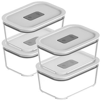 OU Glass Food Storage Container Set 8 pc (4 set) Stackable Airtight Leak Proof Lid w/ Microwave Valve