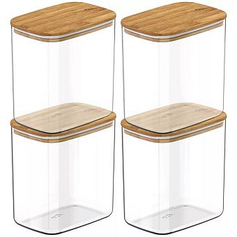 OU Airtight Food Storage Container Set 8 pc (set of 4) w Bamboo Lid, Kitchen Pantry Jar Organizer