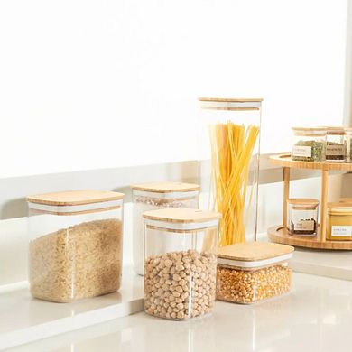 OU Airtight Food Storage Container Set 8pc (set of 4) w Bamboo Lid, Kitchen Pantry Jar Organizer