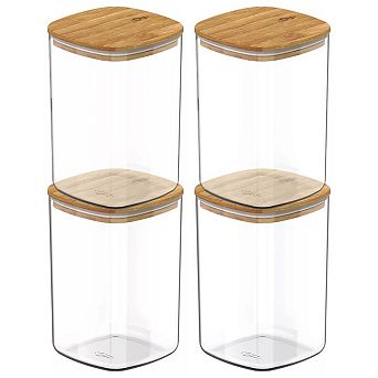 OU Airtight Food Storage Container Set w Leak Proof Bamboo Lid 8 pc (set of 4) Plastic Container