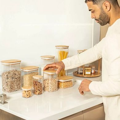 OU Airtight Food Storage Container Set w Leak Proof Bamboo Lid 8pc (set of 4) Plastic Container