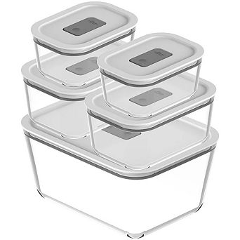 OU Food Storage Container Set with Lids, 5 pc Clear Borosilicate Glass w Airtight Vented Lids