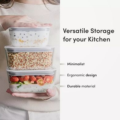 OU Food Storage Container Set with Lids, 5 Pc Clear Borosilicate Glass w Airtight Vented Lids