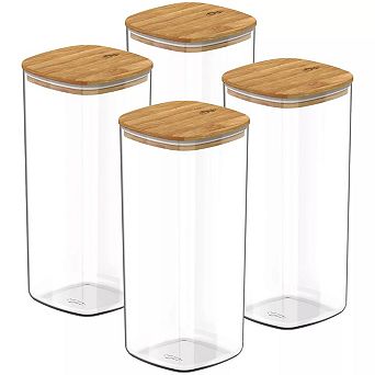 OU Food Storage Container Set 8 pc (set of 4) w Airtight Bamboo Lid, Plastic Food Container