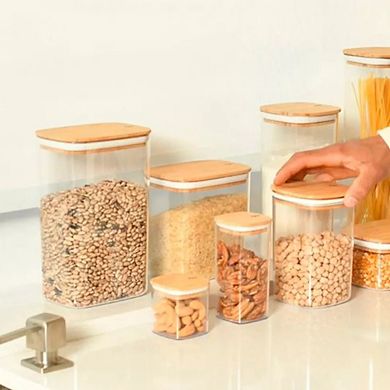OU Food Storage Container Set 8pc (set of 4) w Airtight Bamboo Lid, Plastic Food Container