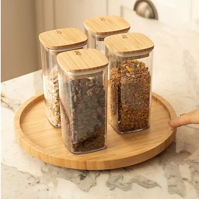 OU Food Storage Container Set 8pc (set of 4) w Airtight Bamboo Lid, Plastic Food Container