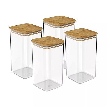 OU Airtight Food Storage Container Set 8 pc (set of 4) with Leak Proof Bamboo Lid Plastic Container