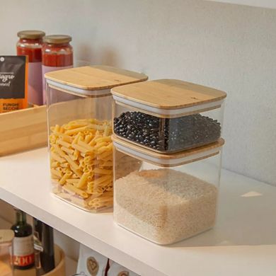 OU Airtight Food Storage Container Set 8pc (set of 4) with Leak Proof Bamboo Lid Plastic Container