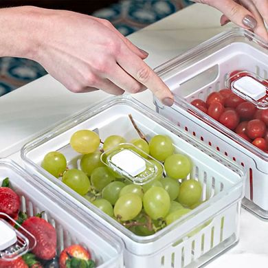 OU Fridge Organizer Bins with Drain Baskets & Vented Lids, Clear Stackable Refrigerator Container