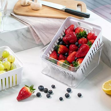 OU Fridge Organizer Bins with Drain Baskets & Vented Lids, Clear Stackable Refrigerator Container