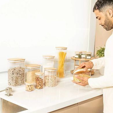 OU Food Storage Container Set 16pc (set of 8) Airtight Bamboo Lid Kitchen Pantry Organizer Jar