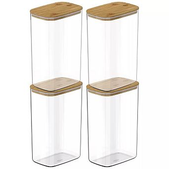 OU Airtight Food Storage Container w Leak Proof Bamboo Lid Set 8 pc (set of 4) Kitchen Jar Organizer