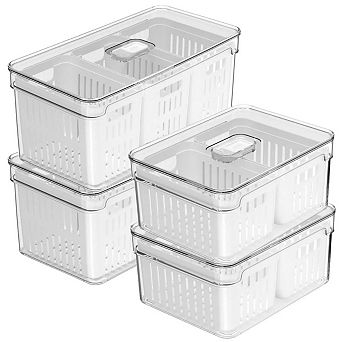 OU Fridge Organizer Bins with Drain Basket & Vented Lid, Produce Kitchen Storage Bin, BPA Free
