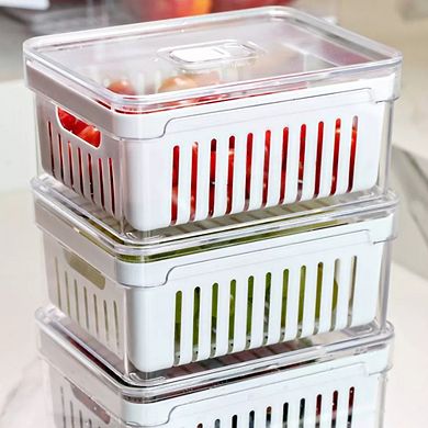 OU Fridge Organizer Bins with Drain Basket & Vented Lid, Clear Refrigerator Storage Bin, 4 Pack
