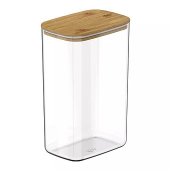 OU Airtight Food Storage Container w Leak Proof Bamboo Lid 9.7 cup Clear Plastic Food Container