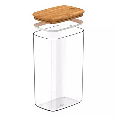 OU Airtight Food Storage Container w Leak Proof Bamboo Lid 9.7cup, Clear Plastic Food Container