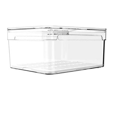 OU Fridge Organizer Bin with Drain Tray & Vented Lid, 2.3qt Clear Stackable Refrigerator Storage Bin
