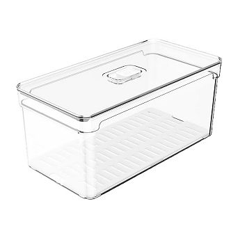 OU Fridge Organizer Bin with Vented Lid 5.3-qt Clear Stackable Refrigerator Storage Bin
