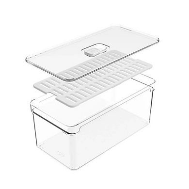 OU Fridge Organizer Bin with Vented Lid 5.3qt, Clear Stackable Refrigerator Storage Bin