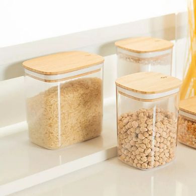 OU Airtight Food Storage Container 3.7qt, Plastic Stackable Kitchen Pantry Organizer w Bamboo Lid