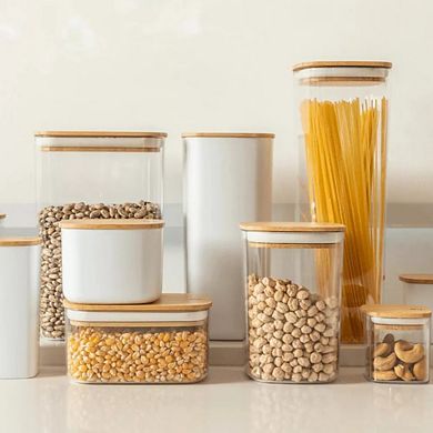 OU Airtight Food Storage Container 3.7qt, Plastic Stackable Kitchen Pantry Organizer w Bamboo Lid