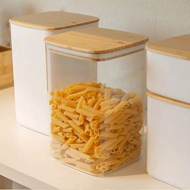 OU Airtight Food Storage Container 3.7qt, Plastic Stackable Kitchen Pantry Organizer w Bamboo Lid