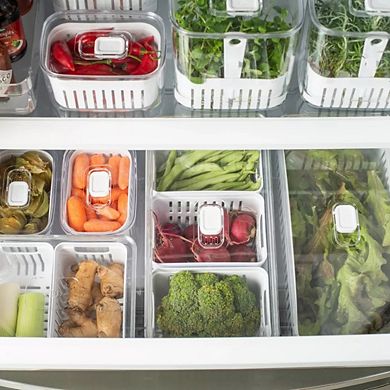 OU Fridge Organizer Bin with Drain Basket & Vented Lid, 5.3qt Clear Refrigerator Storage Bin