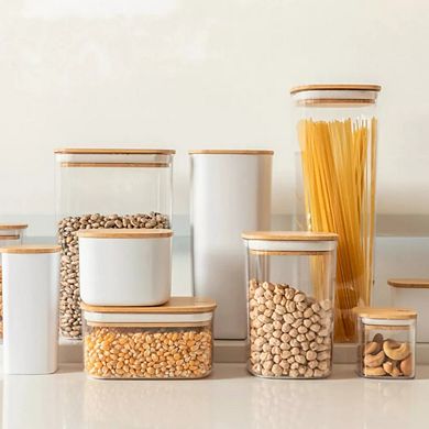 OU Airtight Food Storage Container w Bamboo Lid 8.4cup, Plastic Food Storage Container